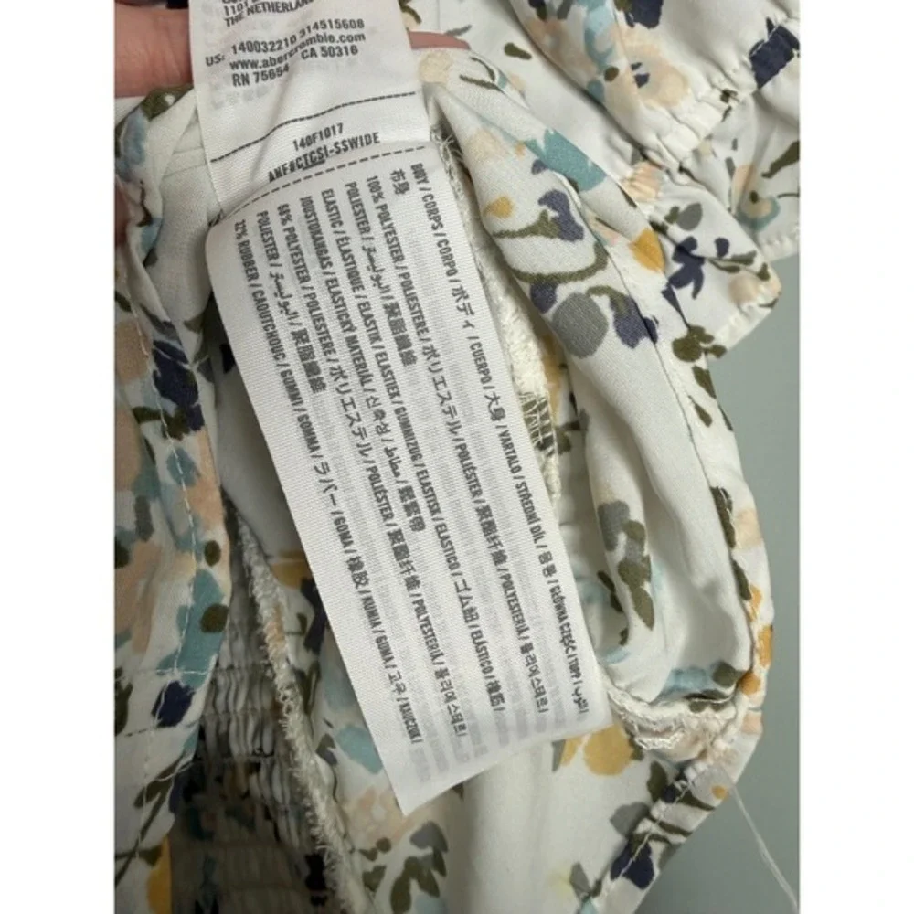 Abercrombie & Fitch green and yellow‎ floral print rouched boho Gypsy blouse